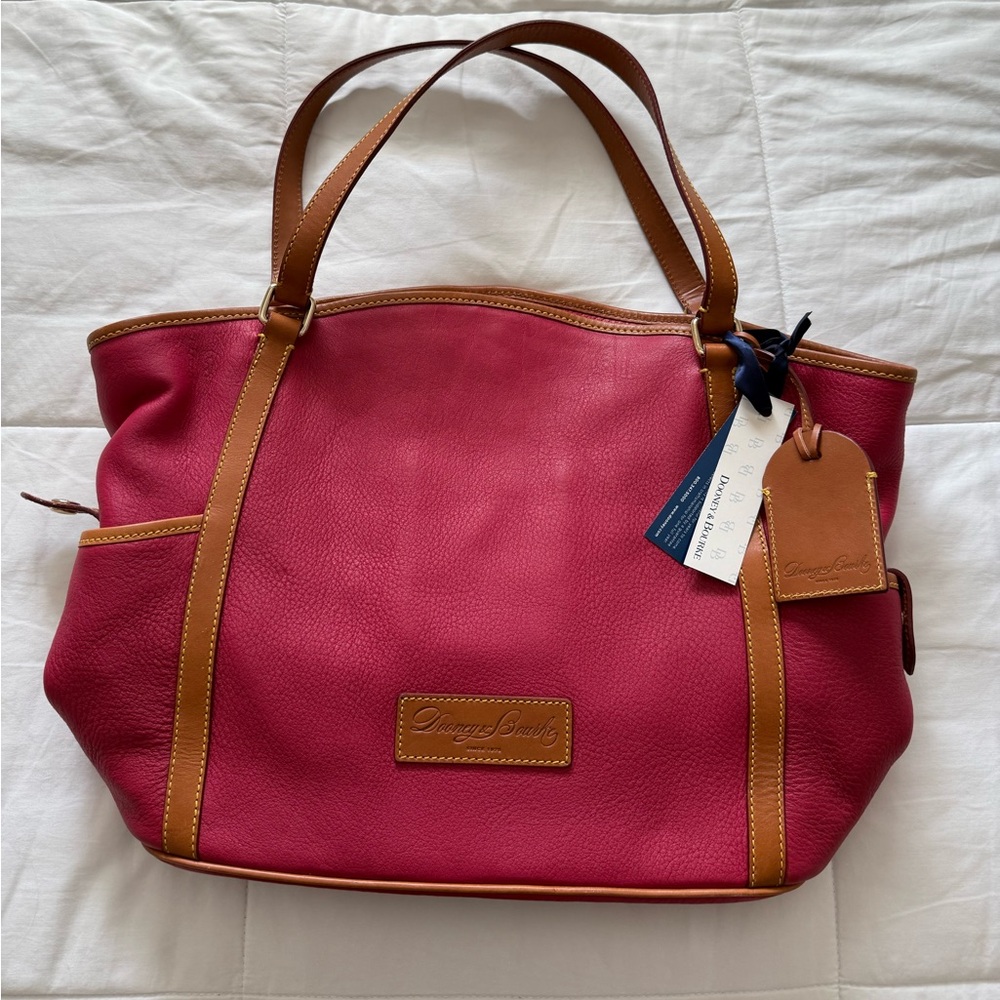 Dooney & Bourke Pink and Tan Canvas Tote with Leather Accents